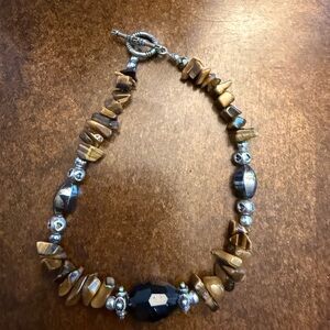 Tiger's Eye and Silver hematite bead bracelet - Brown